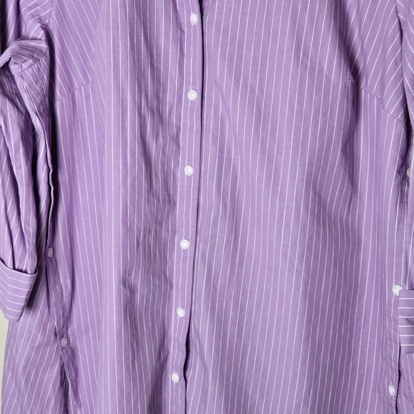 J. Jill Purple and White Pinstriped Top With Side Buttons Preppy Casual - Picture 5 of 13